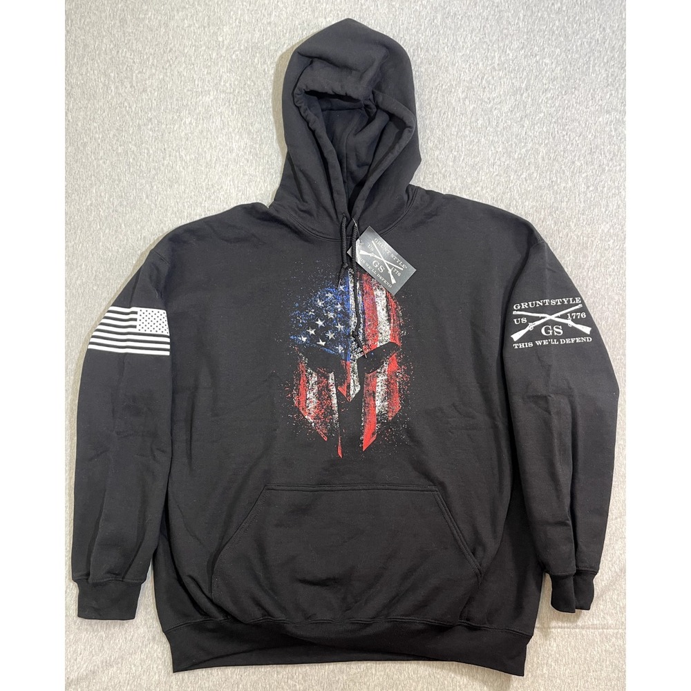 Grunt Style American Spartan Graphic Hoodie 1776 Freedom Pullover Black XXL NEW